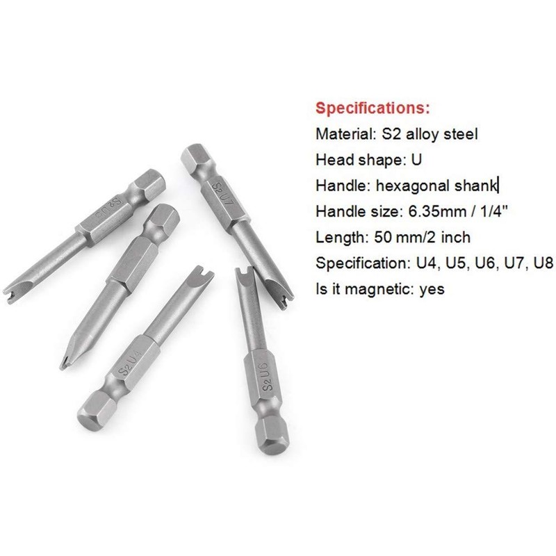 Hilitand 5pcs 50mm Long U-Shaped Screwdriver Bits U-Shaped Bits S2
