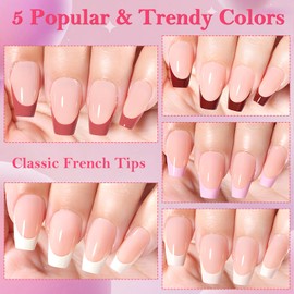 AddFavor French Tip Press on Nails Short Coffin Fake Nails - 150Pcs Skin Tones French Nail Tips Acrylic Glue on Nails Press on Nail with Nail Glue and Adhesive Tabs 15 Sizes