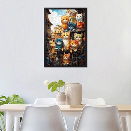 Animals Jigsaw Puzzles for Adults 1000 Pieces, Group of Cats Sitting on Top of Wooden Shelf Puzzle, Impossible Challenging Difficult Jigsaw Puzzles for Adults, 19.5 x 27.5 Inch