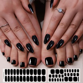 EBANKU 52Pcs Semi-Cured Gel Nail Strips Toes, Gel Nail Strips for Toes Real Gel Nail Polish Sticker, Long-Lasting French Manicure Stickers Salon Nails at Home Requires UV Light with Nail File&Stick