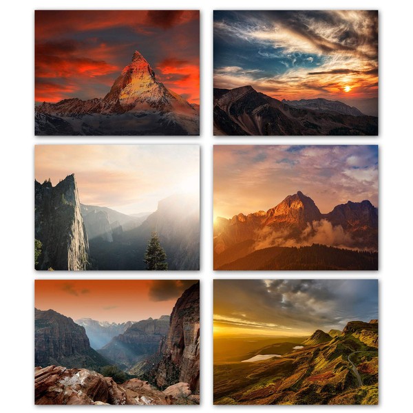 Small World Greetings Mountain Sunsets Note Cards 24 Count-Blank Inside-5.5"x4.25" (A2 Size)-Nature Stationery-Perfect for Any Occasion-Thank You, Birthday, Thinking Of You, and More