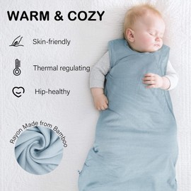 MEXXI Sleep Sack 1.0 TOG, Rayon Made from Bamboo Sleep Sack 0-6 Months, Ultra Soft Wearable Blanket for Baby with 2-Way Zippers （Alice Blue