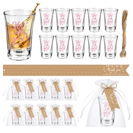 IANFEPH 50 Sets Baby Shower Favors Gender Reveal Shot Glasses Baby Girl Theme Party Gift for Guest Include Acrylic Clear Shot Glasses Thank You Tag Organza Bag Party Supplies for Gender Reveal (Girl)