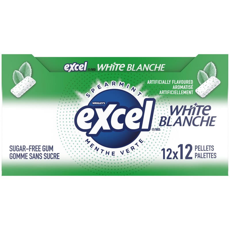 Excel White Sugar-Free Gum, Spearmint, 12 Count