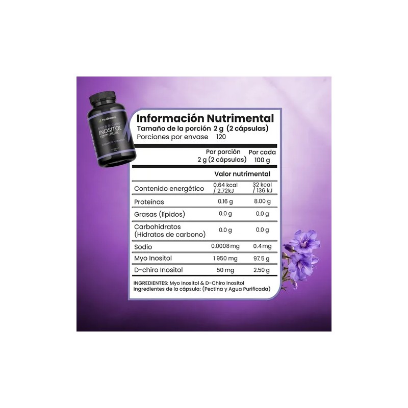 Suplemento en cápsula Nuboost Suplementos Inositol de Myo & D-Chiro