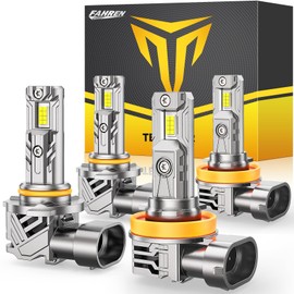 FAHREN Upgraded H11/H9/H8 9005/HB3 Light Bulbs Combo,60000LM 900% Brighter 6500K with Cooling Fan Off-Road Use or Fog Light Bulbs, 1:1 Mini Size H11 9005 Bulbs, CANBUS Ready Plug And Play,Pack Of 4