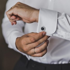 Crystal Cufflinks for Men CZ Cuff Links Sparkle Diamond Gold Ornate Cufflinks for Wedding Groom Best Man (Black)
