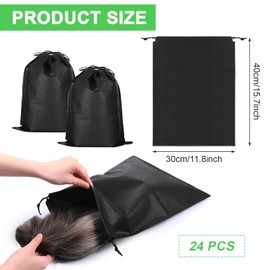 24 Pcs Non-woven Fabrics Wig Bags with Drawstring Non-woven Bag for Packaging Hair Extensions Wigs Hair Tools Storage Bags for Home and Salon (Black)