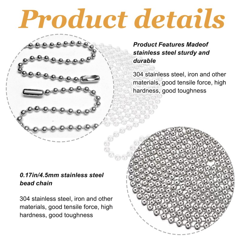 3 Meter Roller Blind Chain 4.5mm Stainless Steel with 10