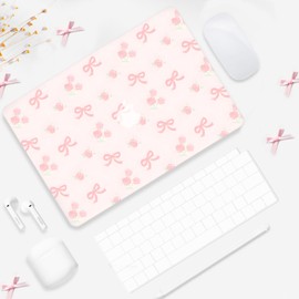 Seorsok Compatible with MacBook Air 13 Inch Case 2022 2021 2020-2018 Release A1932 A2179 M1 A2337 Touch ID,Cute Pink Ribbon Bow and Blooming Rose Plastic Hard Case&Transparent Keyboard Cover,Pink