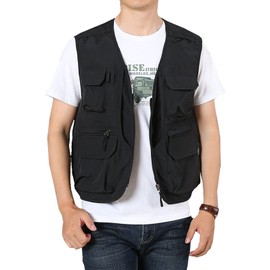Perbai Men's Black Utility Fishing Vest Outdoor Summer Lightweight Work Photo Safari Cargo Vest(Black-M)