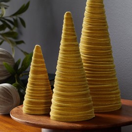 Gold Velvet Cones Set of 3, Minimalist Decor, Shelf Decor, Modern Farmhouse, Winter Decor, Tree Figurines, Autumn Centerpiece (Gold)