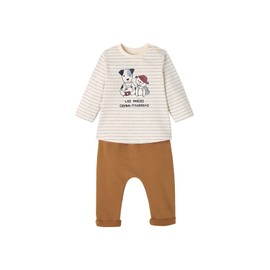 Vertbaudet Baby Set: Shirt & Jogging Bottoms, Striped/Caramel