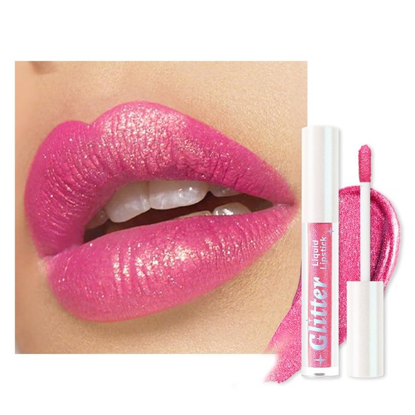 Pink Metallic Lipstick for Women,Lightweight Glitter Sparkling Liquid Lipsticks,Shimmer Lip