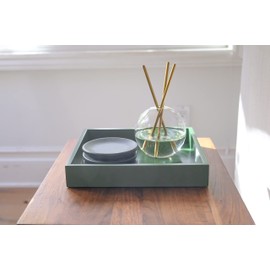 Montecito Home - 10"x10" Small Square Wood Decorative Tray for Office, Ottoman, Bathroom, Entry, Remote Controls, Countertop Organizer, Candle Tray - Loden Green