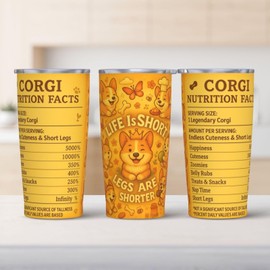 Corgi Nutrition Facts 20oz Skinny Tumbler With Straw Lid, Vacuum Insulated Stainless Steel Travel Cup, Cute Dog Lover Gift, Car Cup Holder Friendly