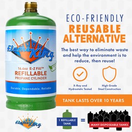 Flame King Refillable 1LB Empty Propane Cylinder Tank - Reusable - Safe and Legal Refill Option - DOT Compliant - 16.4 oz, Green