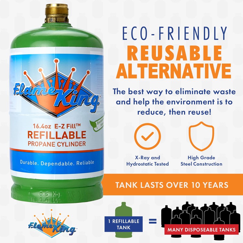 Flame King Refillable 1LB Empty Propane Cylinder Tank - Reusable