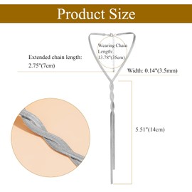 Flongo Women's Y Chain Snake Chain Silver Long Snake Necklace Stainless Steel Long Collar Bohemian Fashion Jewellery with Bone Twist Gift for Women Girls, Brass, No Gemstone