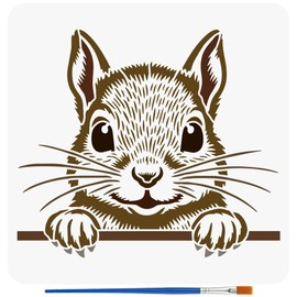 FINGERINSPIRE Squirrel Peeping Painting Stencil with a 16cm Paint Brush, 11.8x11.8inch Reusable Plastic Stencil DIY Craft Template for Painting on Wall Wood Furniture Fabric