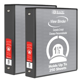 BAZIC 3 Ring Binder 1.5" Economy View Binders Organizer - Black, Round Ring, Hold 250 Sheets Paper, for School Office Home, 2-Count