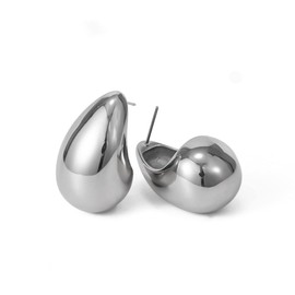 Tear Drop Earrings For Women, Chunky Gold Hoop Earring Lightweight Hollow Open Eardrop Trending Statement Pierced Polished Hypoallergenic Gift Jewelry(Hollow Silver)