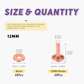 Swpeet 50 pieces 10 × 3.3 × 12 mm copper rivets and burrs assortment kit DIY leather kit for belts, purses, collars, leather products craft making belts, purses, collars leather DIY craft accessories