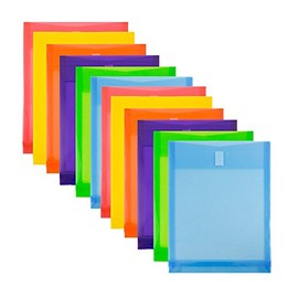 JAM PAPER Plastic Expansion Envelopes with Hook & Loop Closure - Letter Open End - 9 3/4 x 11 3/4 with 1 Inch Expansion - Assorted Colors - 12/Pack