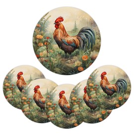 Round Braided Placemats Set of 6 Beautiful Rooster Table Mats for Dining Tables 15 Inch Woven Heat Resistant Place Mats for Kitchen Dining Indoor Outdoor