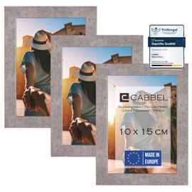 CABBEL Set of 3 Picture Frames 10 x 15 cm, Grey/Concrete, Sturdy MDF Wood Frame, Shatterproof Plexiglass, for Hanging and Setting Up, Ideal for Photos/Pictures/Collages