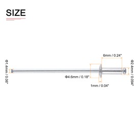 DTGN 2.4mm x 6mm (DXL) Blind Rivets - 120Pack - Good for Machinery Joining - Aluminum Dome Open End Rivet