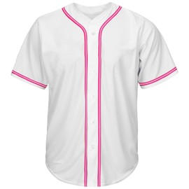 Pullonsy Plain Baseball Softball Jerseys Cool Shirts Tops for Adult Men Women Fashion,Light/Hot Pink Stripe White Jersey,Size 3XL