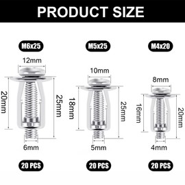 LSRVNM 20 Pcs M4x20 Hollow Cavity Metal Anchors Fixings, Petal Expansion Nut, Heavy Duty Hollow Wall Anchors for Home Decoration and Fixings on Cavity and Plasterboard Walls