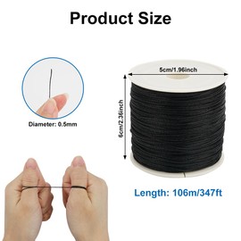 Waxed Thread for Bracelets, Nylon Cord Black 0.5 mm, 106 m Bracelet Thread for Beads, Bead Cord with Spool, Pearl Thread Polyester Thread, Waxed Cord for Jewellery Making, Bracelets, Tips
