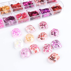 Laser Lips Glitter Nail Art Sequins, Holographic 3D 12 Colors Sparkly Flakes Design, Mouth Shape Nail Glitters Supplies for Women Girls Manicure Powder Charms Decorations, DIY Resin Nail Art Tips