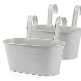 ABSDON 2 x Hanging Flower Pot Metal with Hooks Balcony Flower Pot Hanging for Decoration Balcony Garden Wall Indoor and Outdoor Use 27.5 x 13.9 x 12 cm