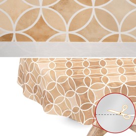 Washable Oilcloth Tablecloth Oval 140 x 240 cm Cut Edge Kaleidoscope Beige Easy Care