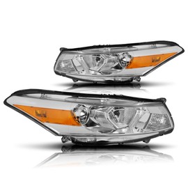 Projector Headlight Assembly Compatible with Honda Accord Coupe 08-12 | Headlamps with Chrome Housing Amber Corner