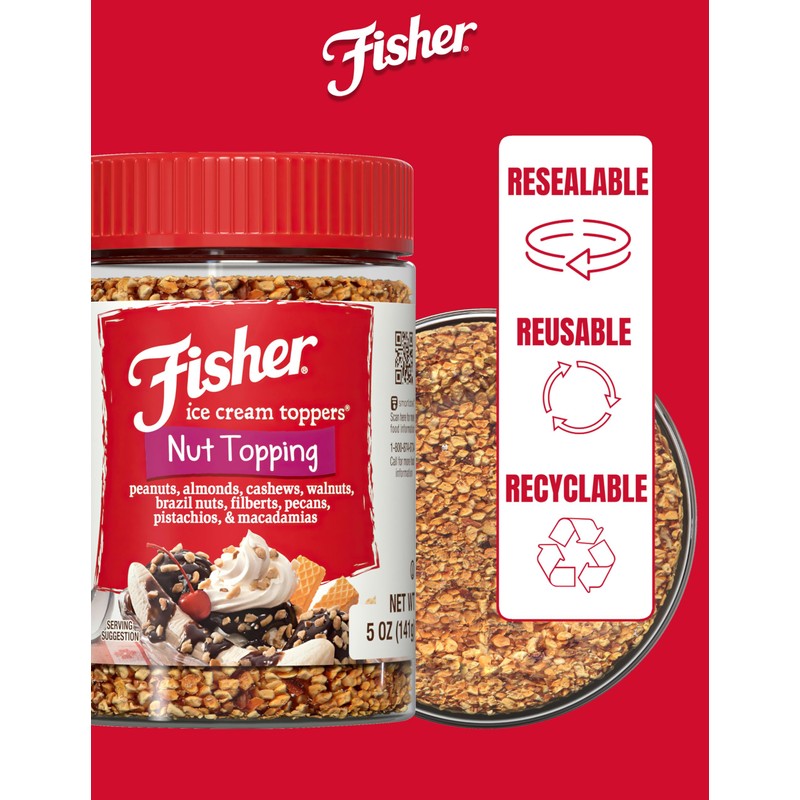 Fisher Mixed Nuts Ice Cream Topping, 5 oz, Peanuts, Almonds,