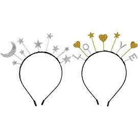 Teensery 2 Pcs Glitter Headbands Cute Moon Star Heart Hair Hoop Headwear Birthday Crown Tiara Headpieces Hair Accessories