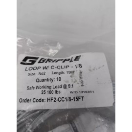 Gripple Lot of 10 Gripple Loop 200LBS 10ft HF2-CC1/8-15FT with Locks