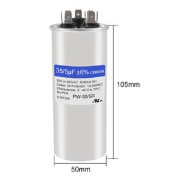 D-FLIFE 35+5uF 35/5MFD ±6% 370V/440V CBB65 Dual Run Circular Start Capacitor for AC Motor Run or Fan Start or Condenser Straight