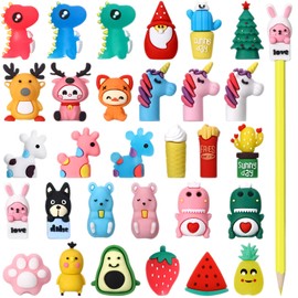 30 Pieces Pencil Toppers Animal Pencil Toppers Dinosaur Pen Toppers Clip on Pencil Classroom Prizes for Office Kids Back to School Student Supplies Party Favors (Mixed Style)