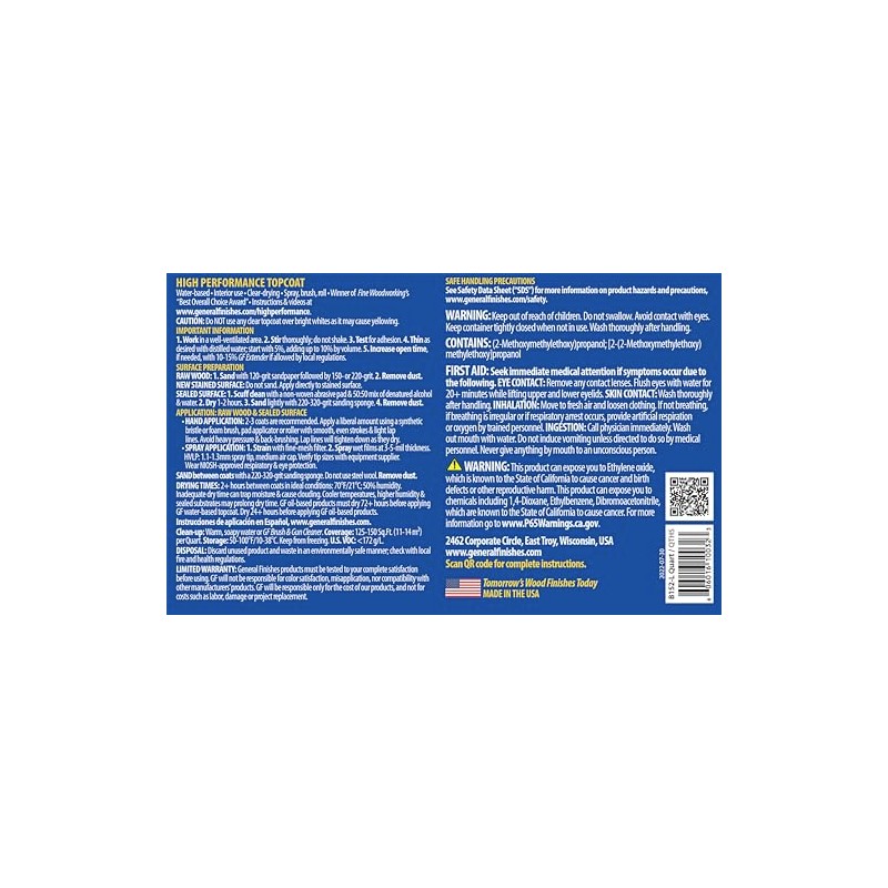 General Finishes High Performance Water Based Topcoat, 1 Pint, Satin