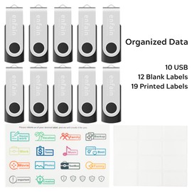 10-Pack Enfain 16GB USB 2.0 Swivel Flash Drives: Shareable Data Storage for Home & Office Use (Black)