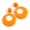 Solid Round Glossy Acrylic Dangle Earrings in Orange Colour/85mm Long/Large