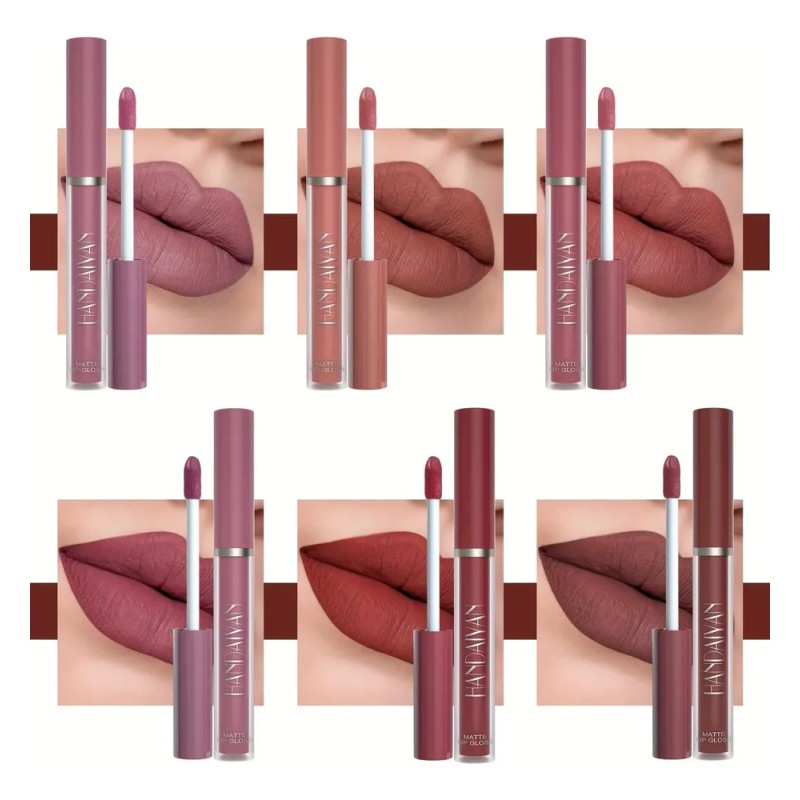 Set 6 Labiales Líquidos Mate Larga Duración Handaiyan Rojo