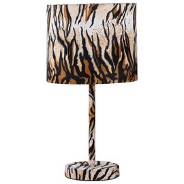 HomeStock Mediterranean Mingle 10 x 10 x 19.25 Inch Wrapped Table Lamp with Striped Animal Print Faux Suede Fabric Brown Black
