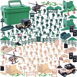 LovesTown 117PCS Army Men Playset, Military Soldier Set Army Action Figures Battle Group Military Base Toy with Green Box Jeep Helicopter for Kids