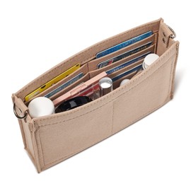 Vercord Felt Purse Insert Organizer 26 19 Toiletry Pouch Insert with D Ring Attach Chain Strap Beige S